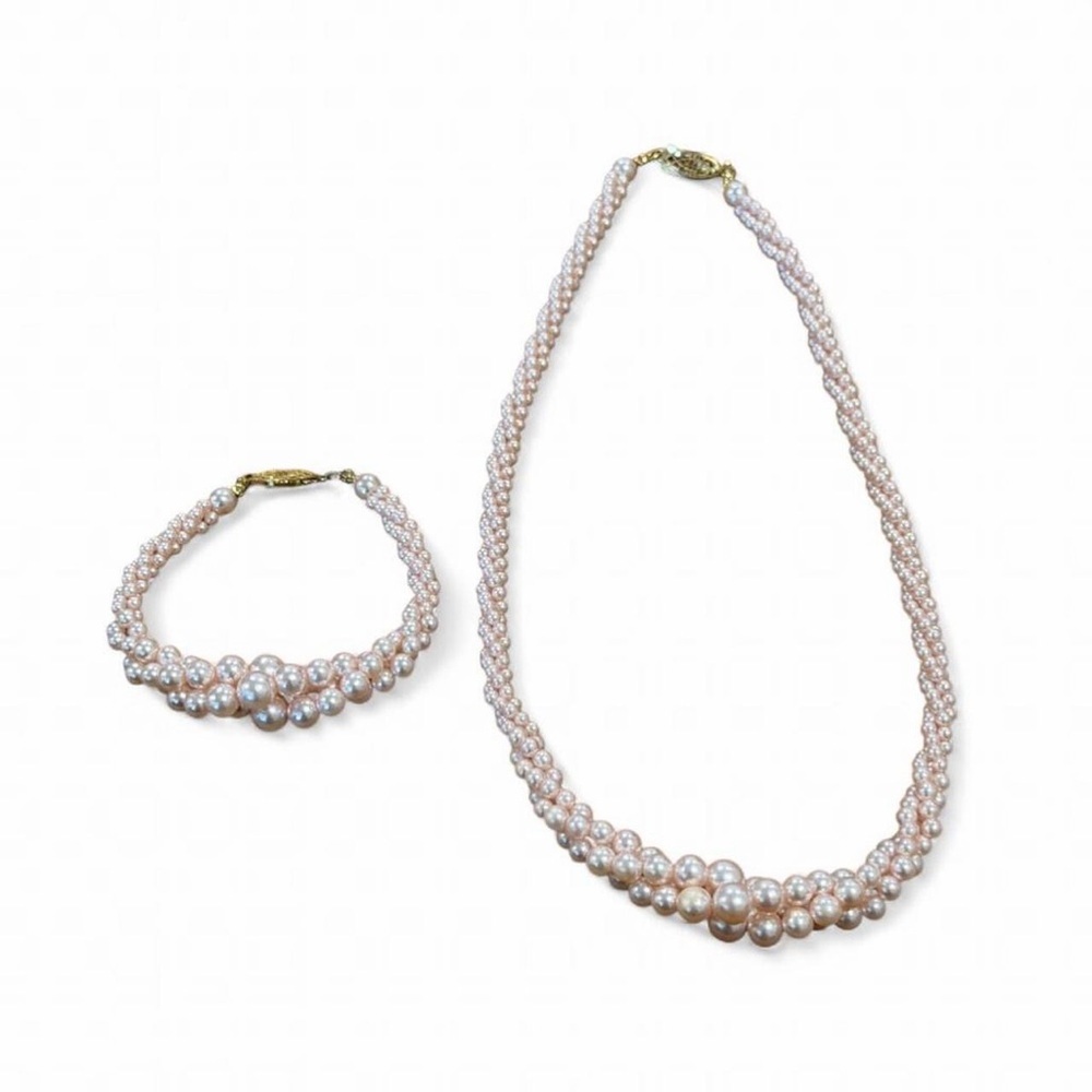 Pink Pearl Necklace and Bracelet Set